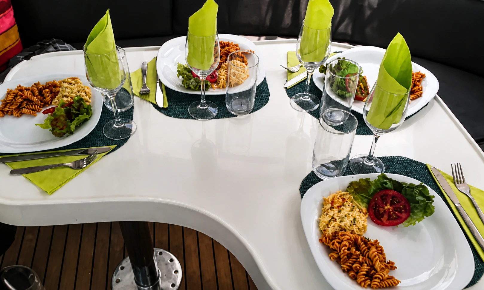 Lunch laid out aboard an Aquacity catamaran